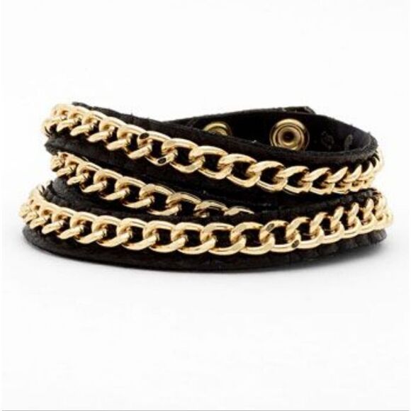 Tasha Brown Leather Bracelet with Gold Chain - Picture 1 of 5